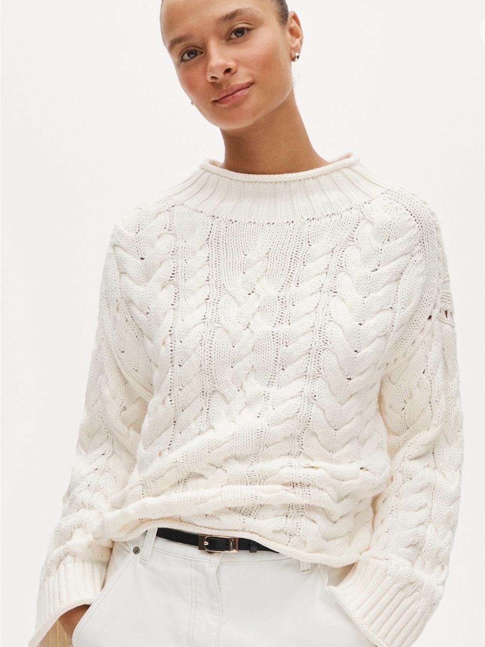 J. Crew 2025 Rollneck Cable-Knit Women's Sweater - Ivory